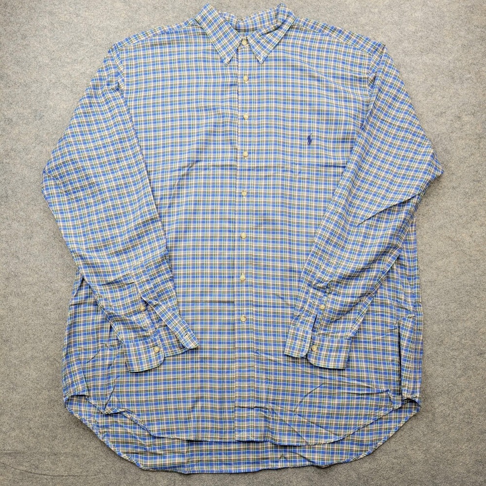 Ralph Lauren Shirt Mens 2XLT Tall Pony Plaid Cotton Button Front Long Sleeve